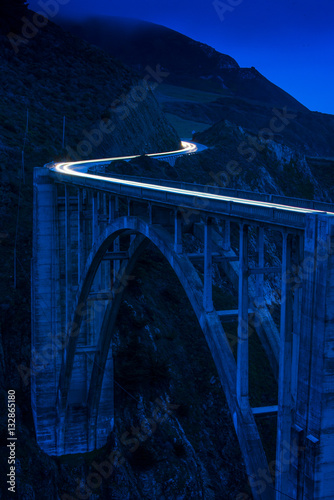 famous Bixby Creek Bridge Big Sur Pacific Coast California highway scenic drive night blue hour long exposure photo