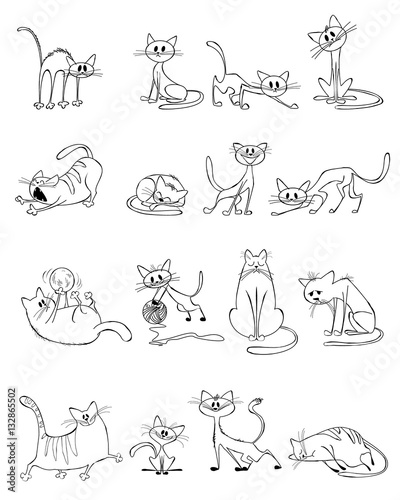 Fototapeta Naklejka Na Ścianę i Meble -  Vector illustration of a funny cats set