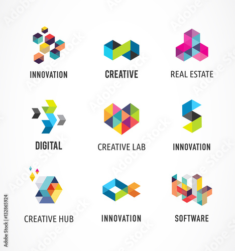 Creative, digital abstract colorful icons, elements and symbols, logo collection, template