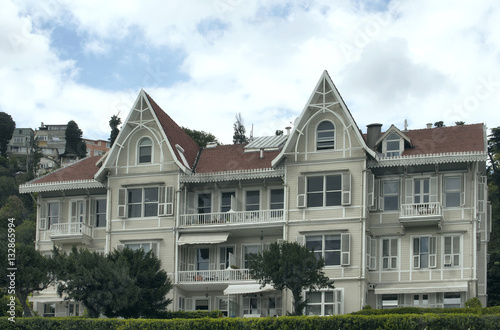 View of traditional, historical building in Istanbul. Architectural details shows the style dated back in 19th century.