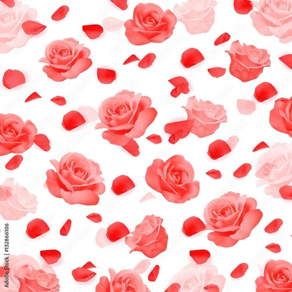 Romantic background with red roses, buds and petals Romantic background with red roses, buds and petals