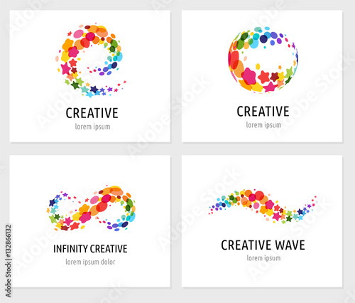 Creative, digital abstract colorful icons, elements and symbols, logo collection, template with letters