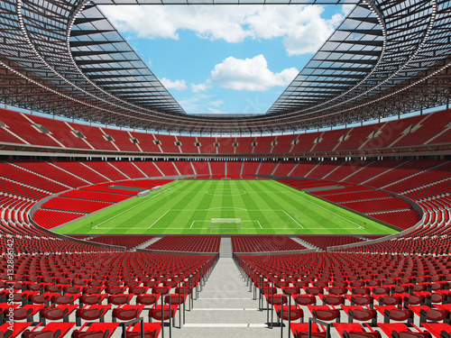 3D render of a round football - soccer stadium with red seats