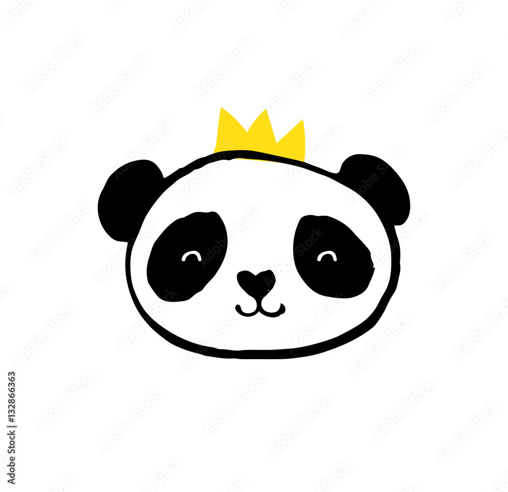 Fototapeta premium Cute Panda bear illustrations, vector hand drawn elements, black and white icons