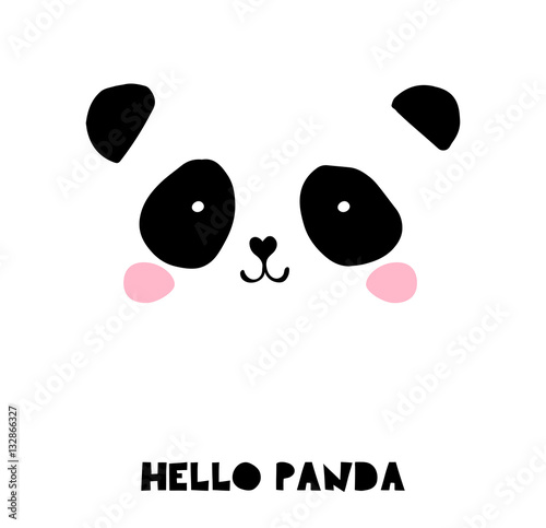 Fototapeta Naklejka Na Ścianę i Meble -  Cute Panda bear illustrations, vector hand drawn elements, black and white icons
