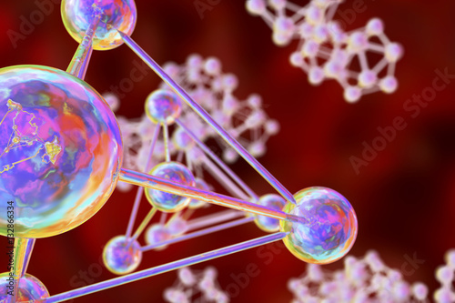 Molecules, abstract molecular and research background. 3D illustration