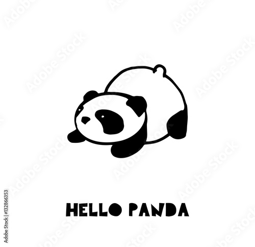 Fototapeta Naklejka Na Ścianę i Meble -  Cute Panda bear illustrations, vector hand drawn elements, black and white icons