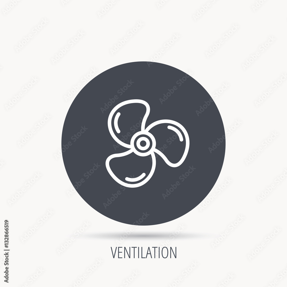Ventilation icon. Fan or propeller sign. Round web button with flat icon. Vector Ventilation icon. Fan or propeller sign. Round web button with flat icon. Vector