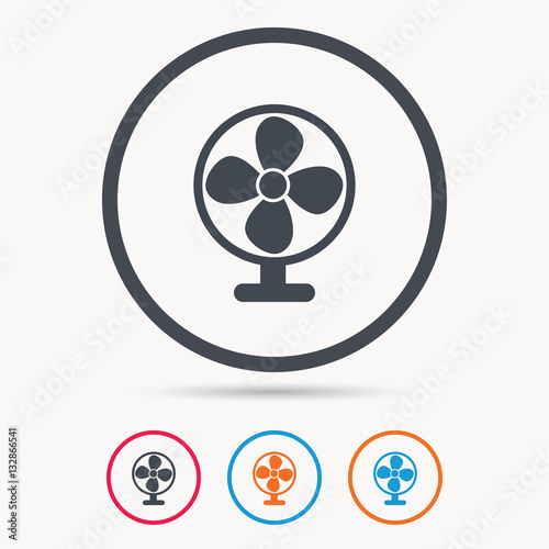 Ventilator icon. Air ventilation or fan symbol. Colored circle buttons with flat web icon. Vector