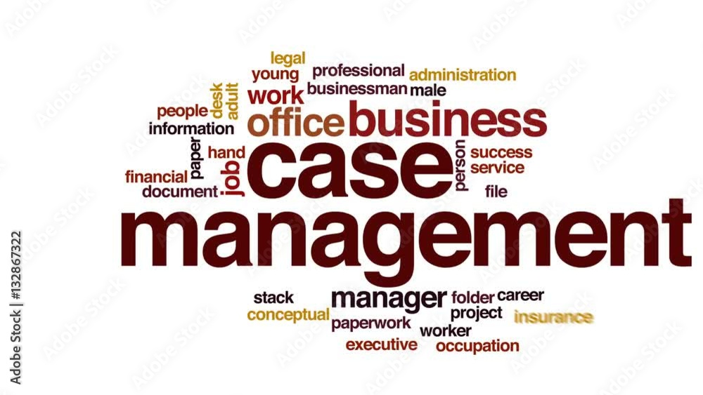 Case management animated word cloud.