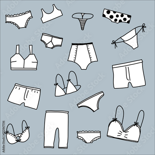 Underwear doodle drawing vector background objects