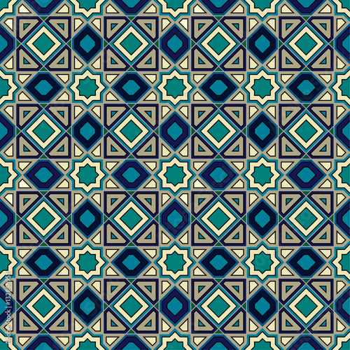 Classic Islamic seamless pattern. Arabic mosaic. Blue. Vector illustration.