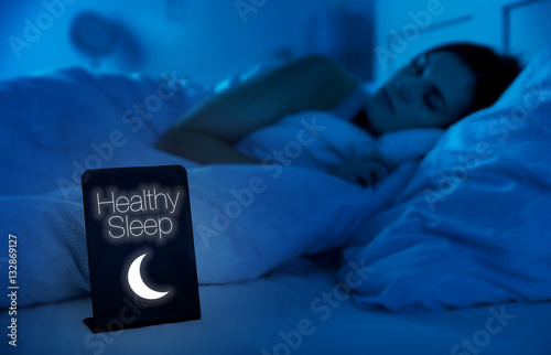 Obraz na plátne Girl healthy sleeping in bed at night