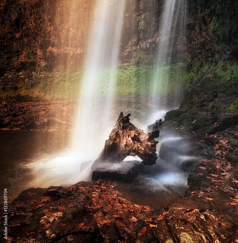 Sgwd yr Eira waterfalls. The Afon Hepste river plunges over a band of resistant gritstone to form the waterfall Sgwd yr Eira which translates into 'Fall of snow' photo