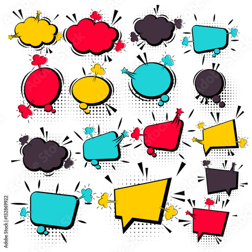 Comic collection colored cloud pop art