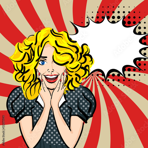 Happy sexy blonde hair girl pop art