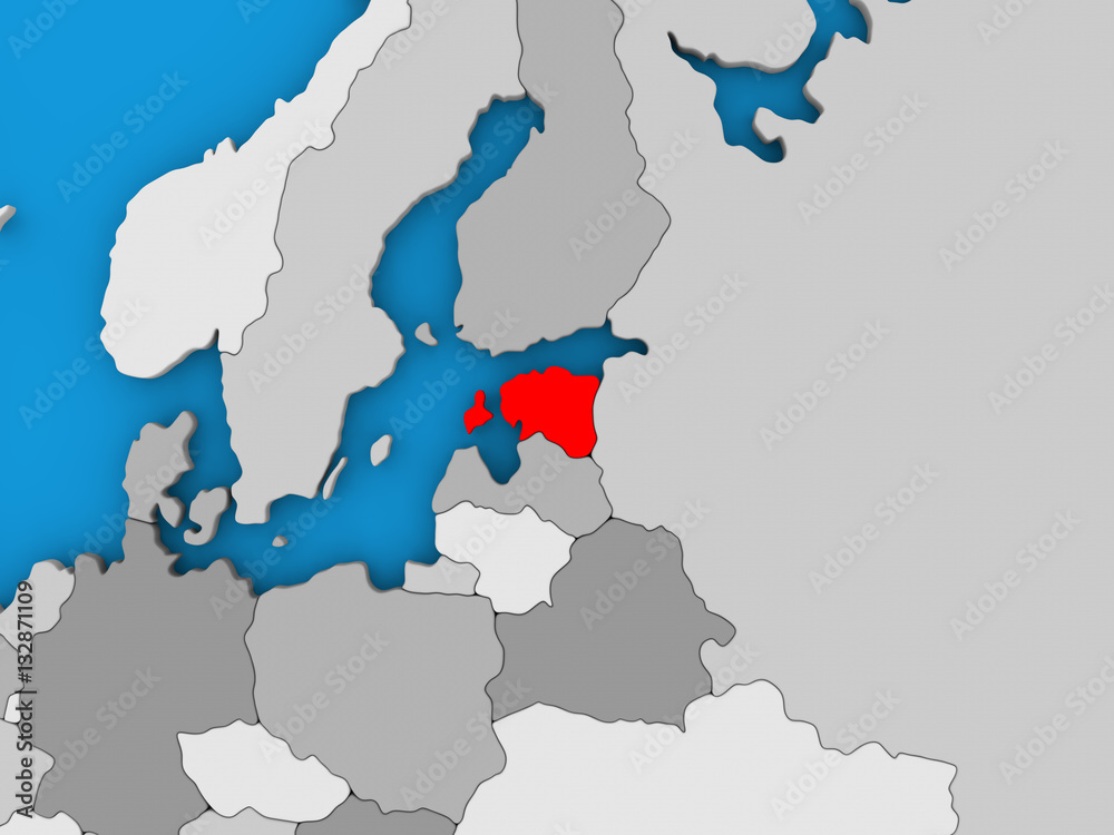Estonia in red on globe