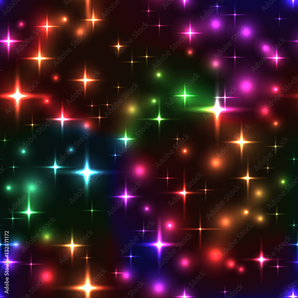 seamless background with rainbow stars and blurs