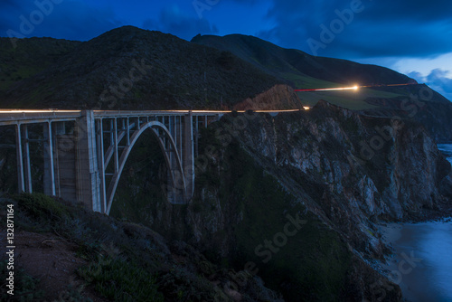 famous Bixby Creek Bridge Big Sur Pacific Coast California highway scenic drive night blue hour long exposure