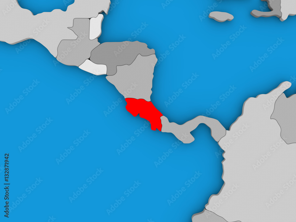 Fototapeta premium Costa Rica in red on globe