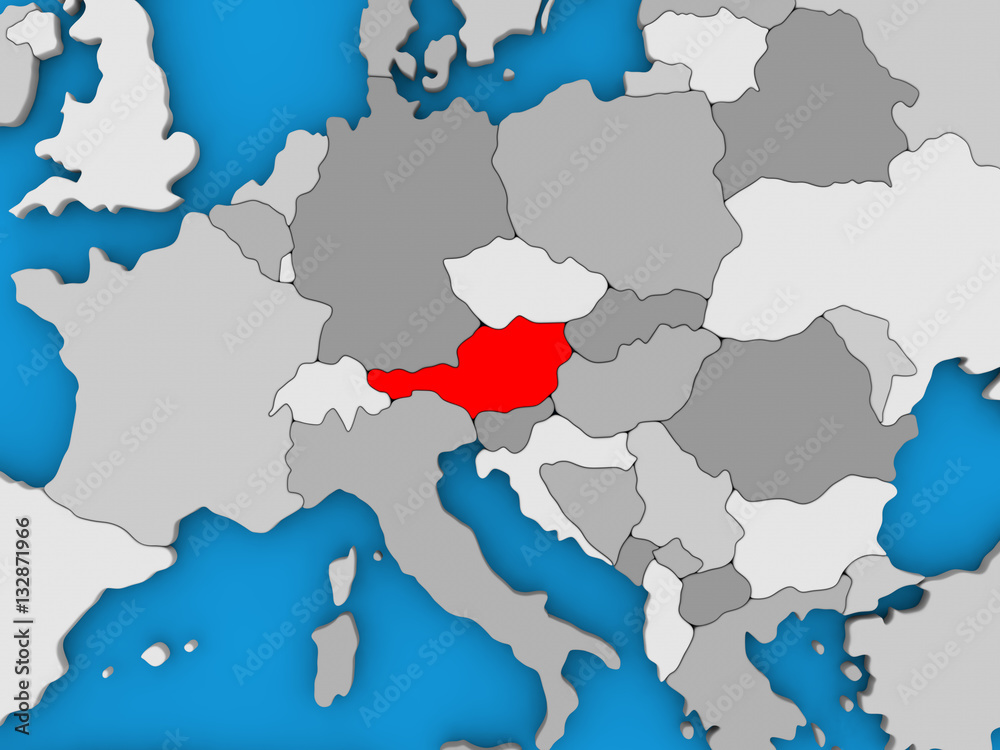 Austria in red on globe