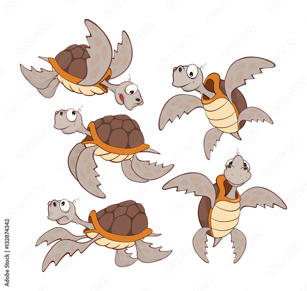 Naklejka premium Illustration of a set of Cute Sea Turtles. Cartoon Character