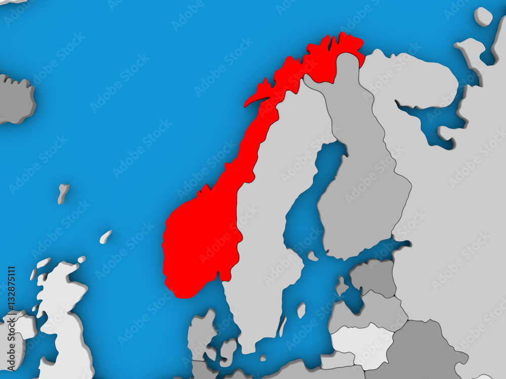 Obraz premium Norway in red on globe