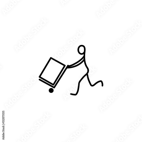 Cartoon icon of sketch stick figure in cute miniature scenes.