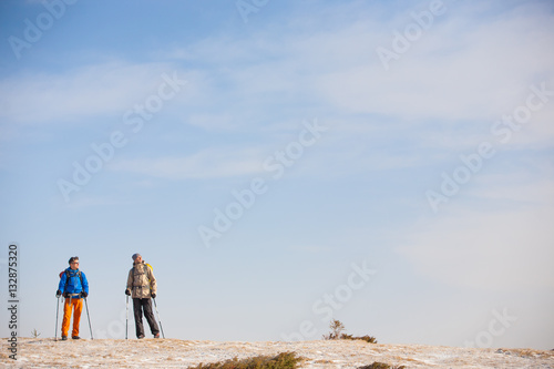 A group of climbers in the mountains.