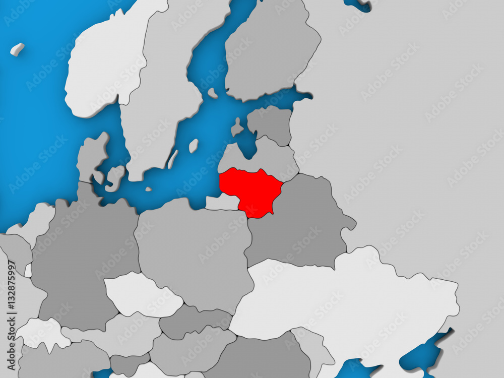 Fototapeta premium Lithuania in red on globe