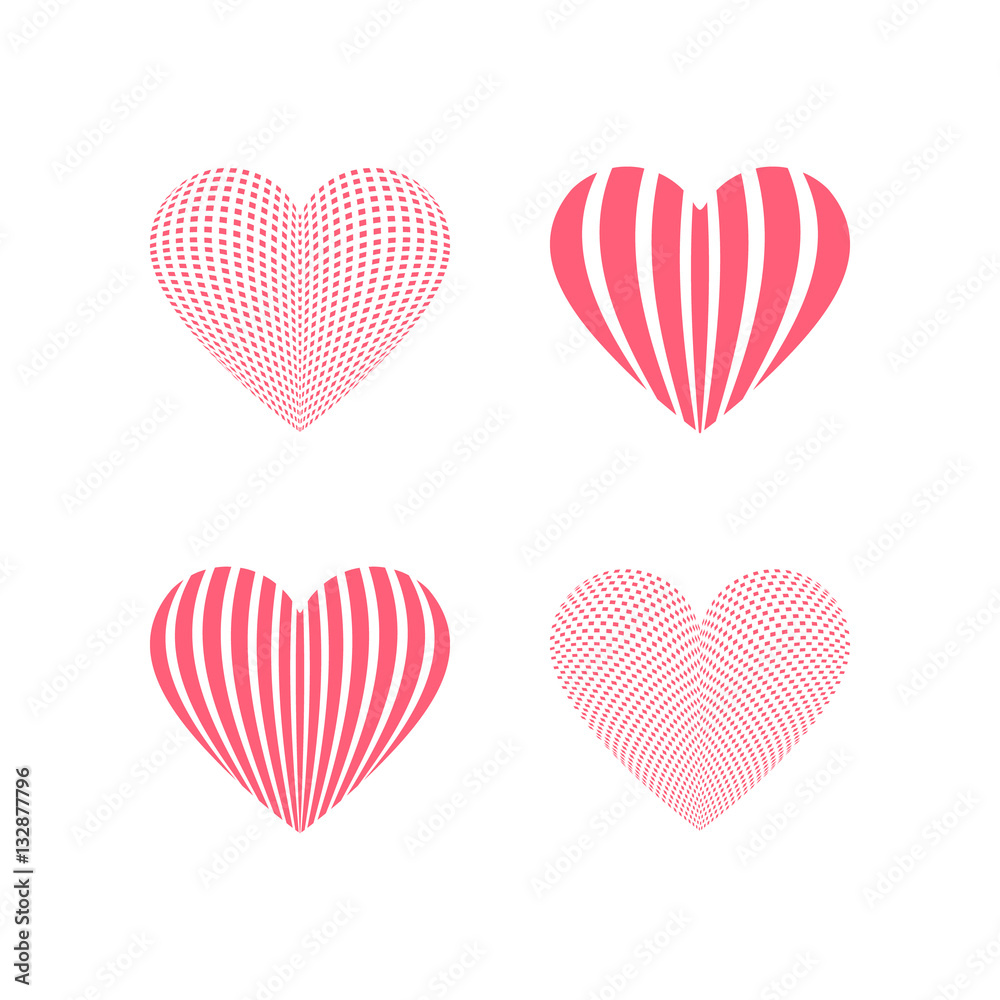 Red heart icons. Simple geometric hearts for design on Valentines Day. Love graphics sign