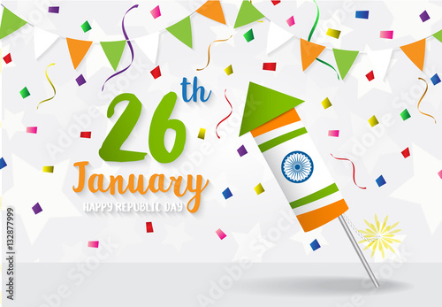  Happy Indian Republic Day celebration  firecracker flag color greeting background