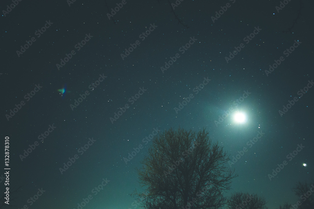 Winter starry sky in the village Winter starry sky in the village
