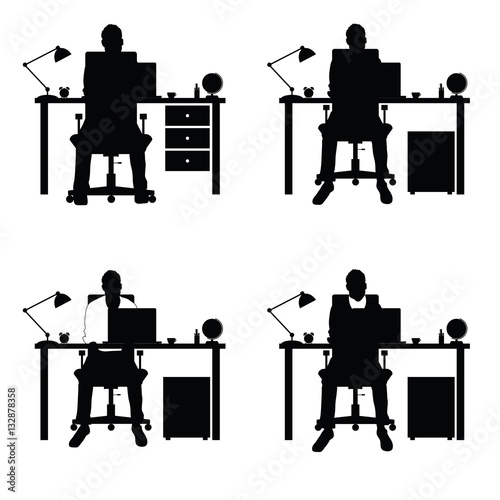 man silhouette set with laptop and desk illustration part two