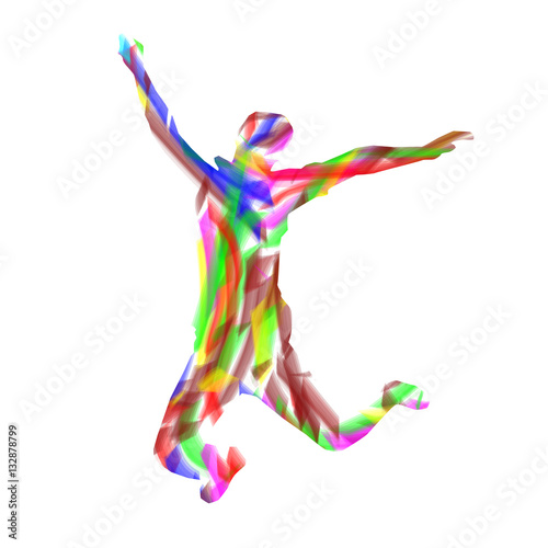  Colorful silhouette of man getting up knees. Abstract letter X.