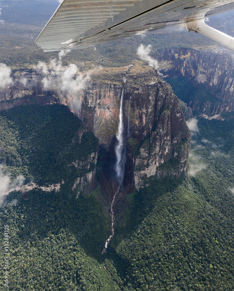 Fototapeta premium The view from the plane of the source of the river supply Angel Falls is worlds highest waterfalls (978 m) - Venezuela, South America