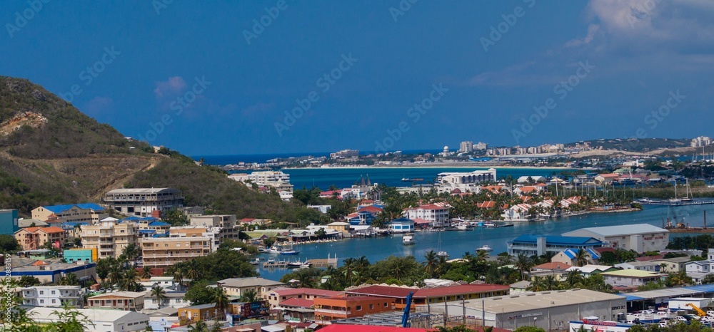 St. Maarten panorama from hillside of marina