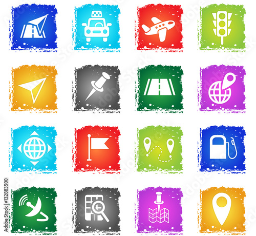 navigation transport map icon set