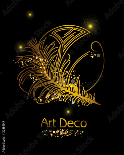 Vintage Feather. Art Deco stylized design element. Vector illustration for glamour party, thematic design and other.
