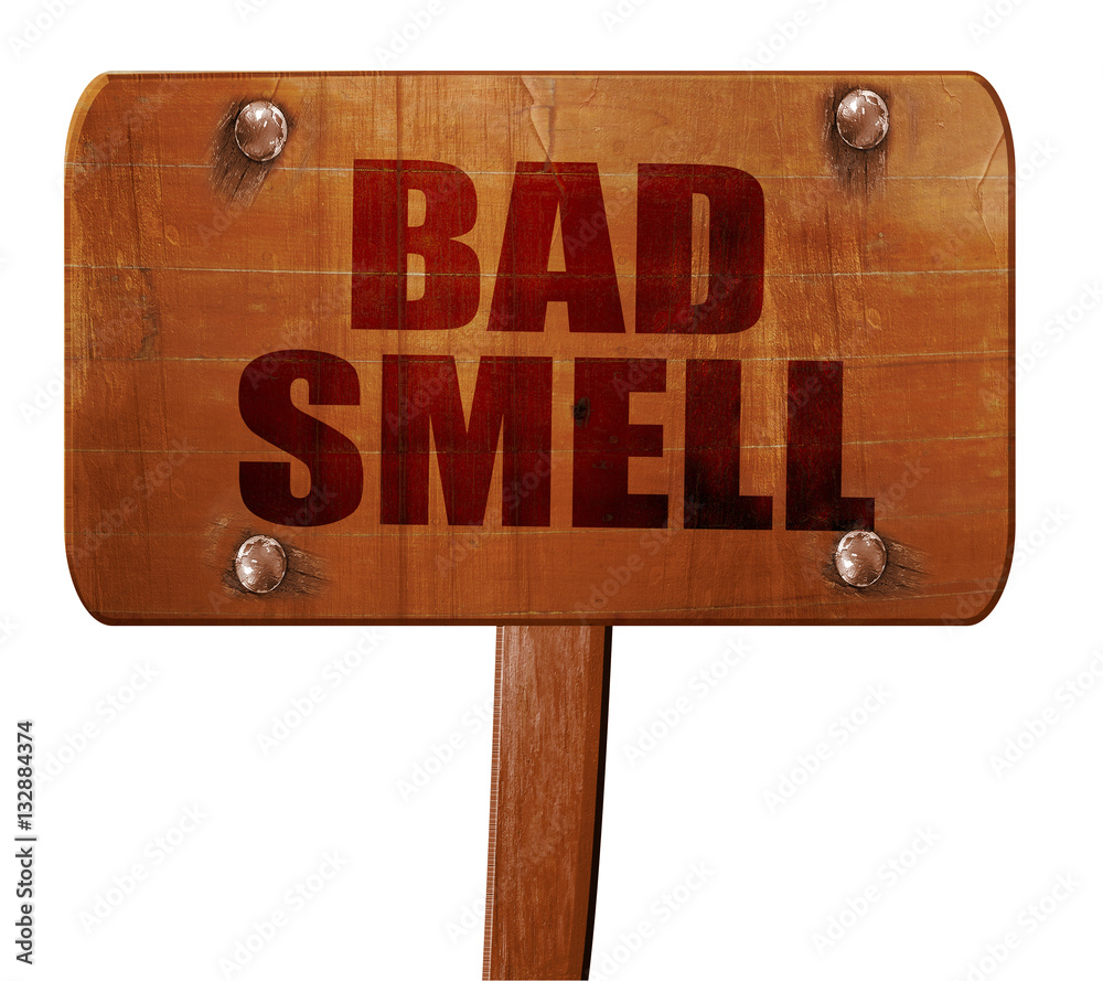 bad smell, 3D rendering, text on wooden sign ilustración de Stock