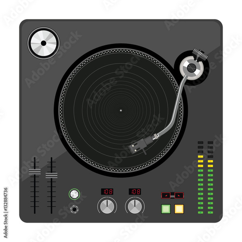 Disk Jockey turntable. Old vinyl turntable player. Vector illust