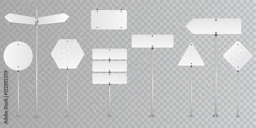 Set of blank vector road signs isolated on transparent background.