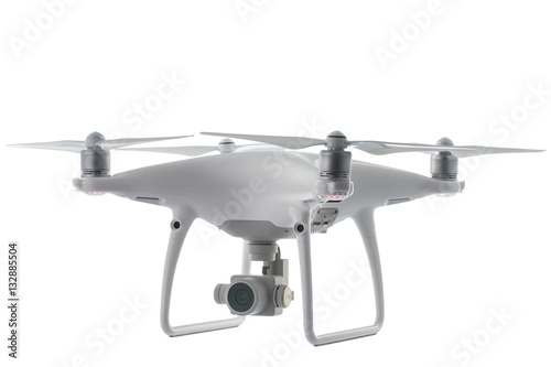 Foto Flying drone quadcopter isolated on white with clipping path