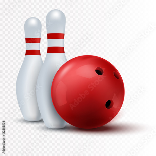 Red bowling ball and skittle Isolated on a transparent background.