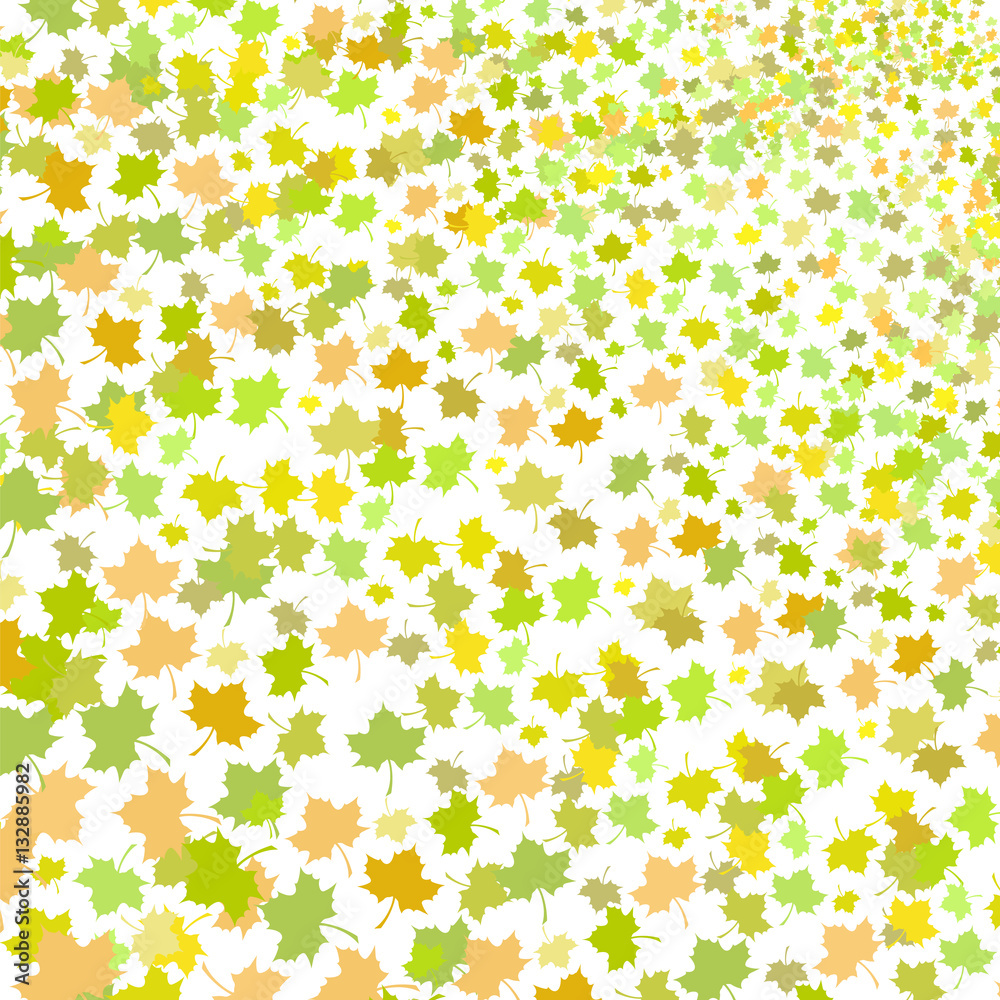 Green Maple Leaves Seamless Pattern on White Background