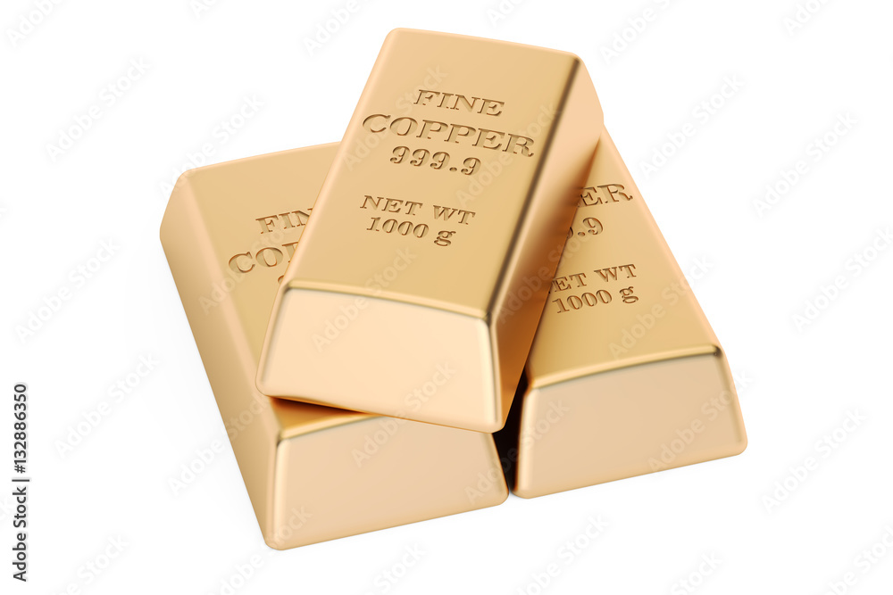 set of copper ingots, 3D rendering set of copper ingots, 3D rendering