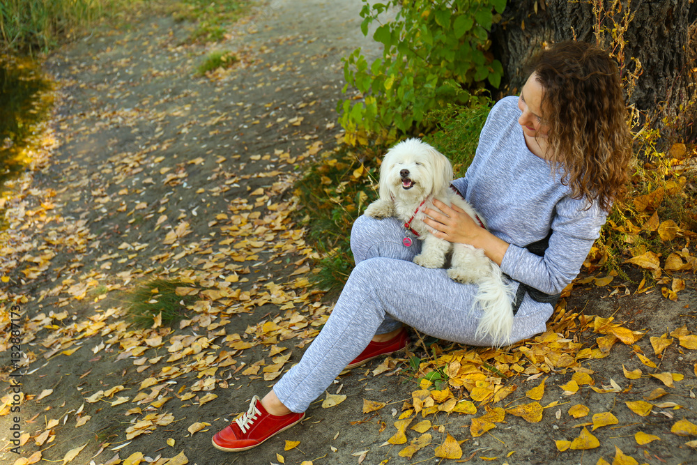 custom made wallpaper toronto digitalWoman walking with cute dog in park