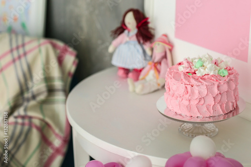 Tasty birthday cake on tabl...