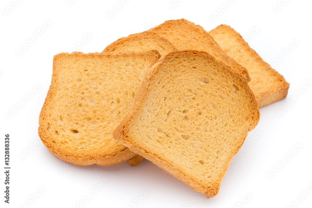 Slices of toast bread on wooden table, top view.