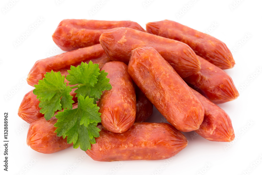 Peperoni or salami, parsley sausage. Isolated on white backgroun